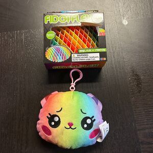 New Set of 2 Rainbow Fidget Toy & Plush Keychain